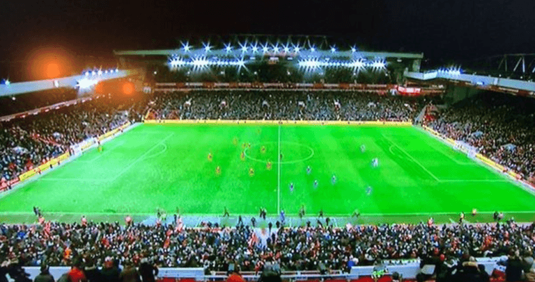 Rival fans accuse Liverpool’s ground staff of cheating for only clearing one penalty area at half-time