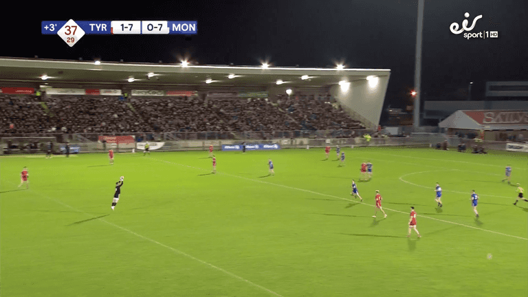 Monaghan get black card, throw every man behind ball, Tyrone refuse to attack them for 3 minutes