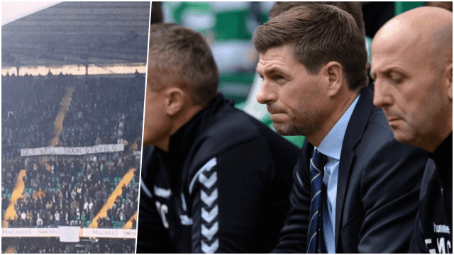 Celtic fans troll Steven Gerrard with banner during draw with Livingston Celtic fans troll Steven Gerrard with banner during draw with Livingston