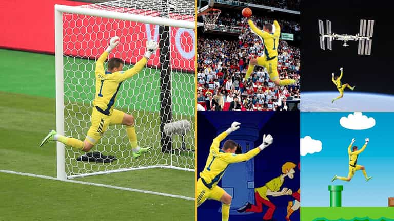 Poor David Marshall getting lobbed by Patrik Schick gets the photoshop treatment Poor David Marshall getting lobbed by Patrik Schick gets the photoshop treatment