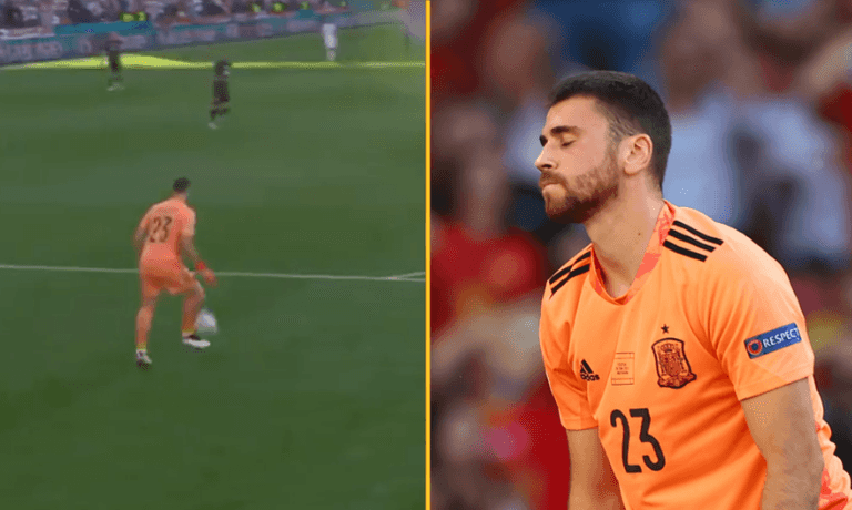 Spain concede utterly bizarre own goal after calamity from Unai Simon Spain concede utterly bizarre own goal after calamity from Unai Simon