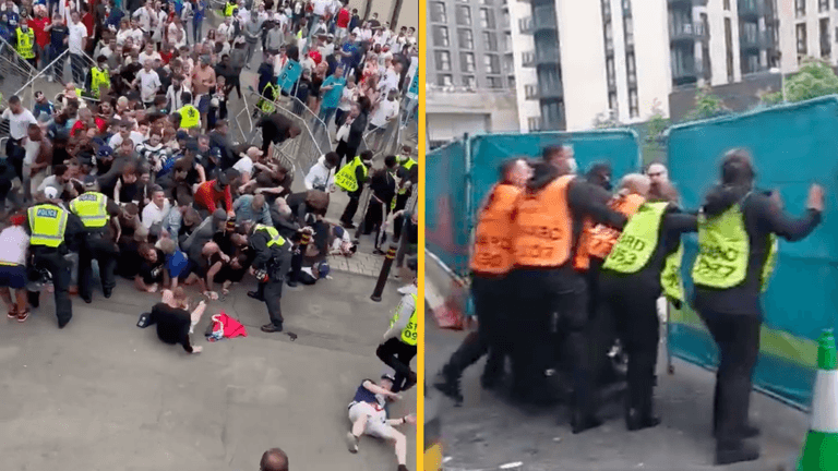England fans try to storm into Wembley without tickets before Euro 2020 final England fans try to storm into Wembley without tickets before Euro 2020 final
