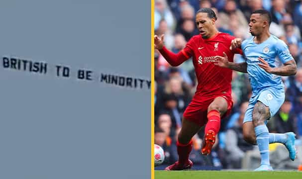 Plane flies over Man City vs Liverpool match with ‘British to be minority’ banner Plane flies over Man City vs Liverpool match with ‘British to be minority’ banner