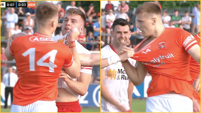 Rian O’Neill sees red in Armagh defeat for kneeling on Tyrone defender Rian O’Neill sees red in Armagh defeat for kneeling on Tyrone defender