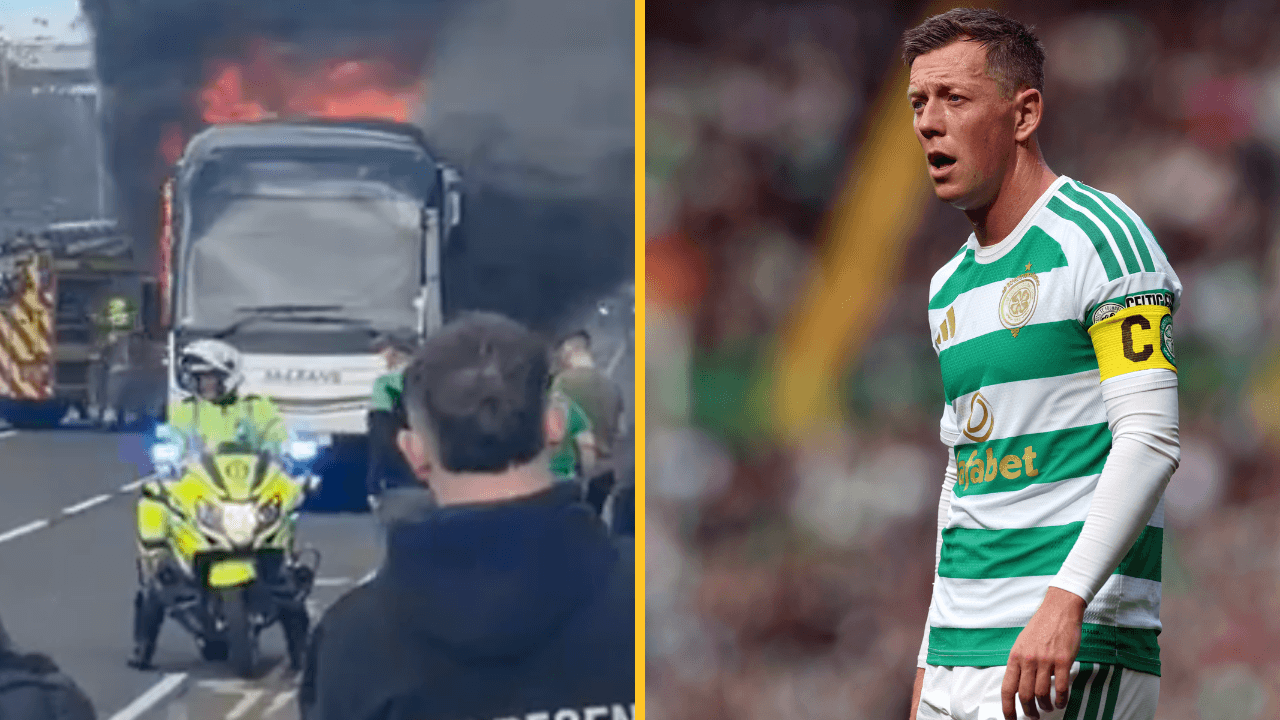 Scary scenes as fans evacuated from burning bus after Celtic v Rangers