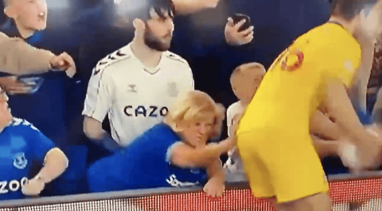 Everton fan slaps Joachim Andersen on the bum for shoving Dele Alli Everton fan slaps Joachim Andersen on the bum for shoving Dele Alli