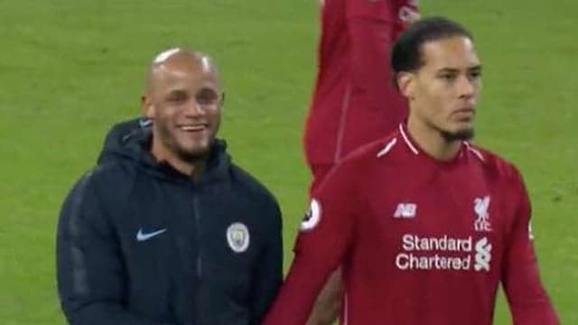 Virgil van Dijk was having none of Vincent Kompany’s joke at full-time