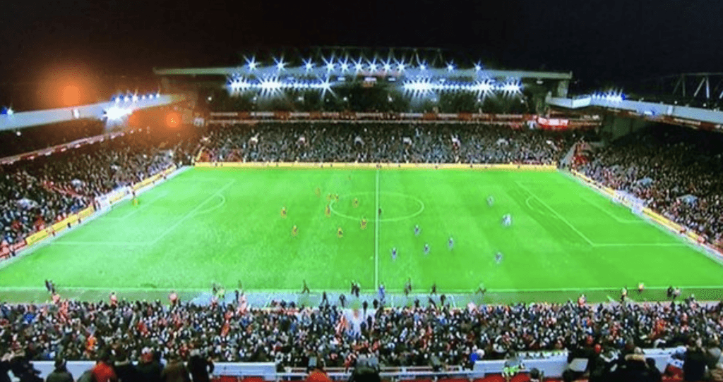 Rival fans accuse Liverpool’s ground staff of cheating for only clearing one penalty area at half-time