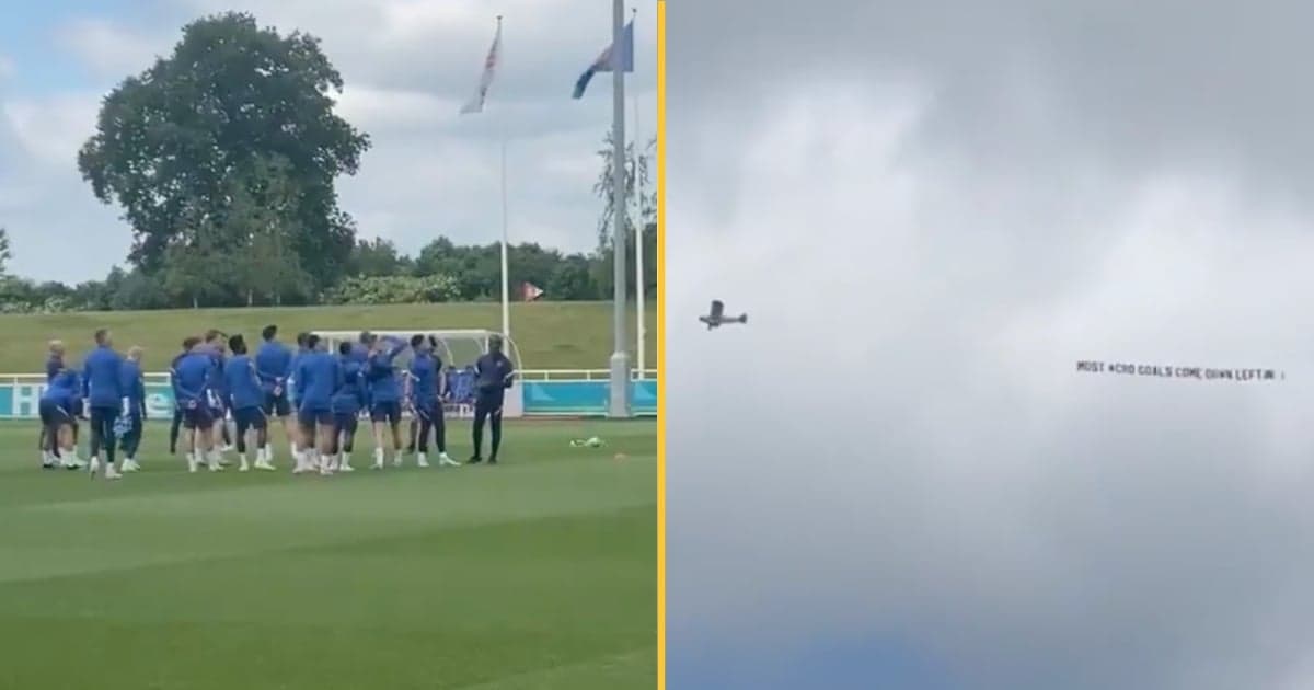 Plane flies over England training ground with banner warning about most Croatia goals coming down the left