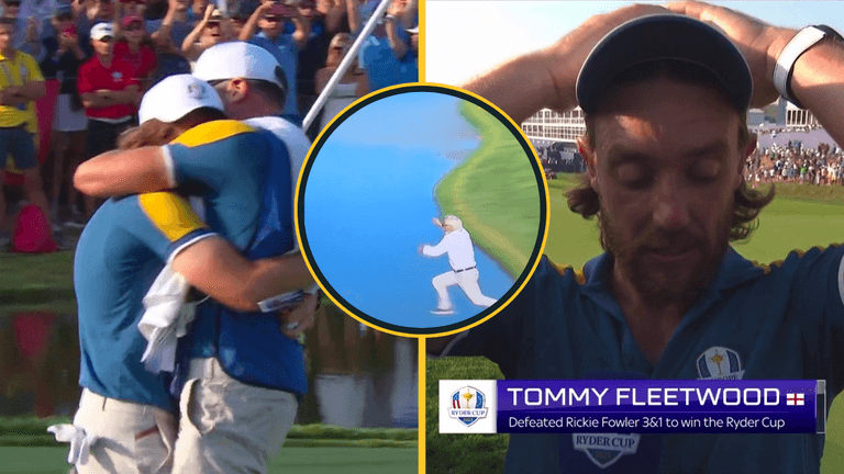European fan celebrates Ryder Cup win in style after bizarre Tommy Fleetwood moment European fan celebrates Ryder Cup win in style after bizarre Tommy Fleetwood moment