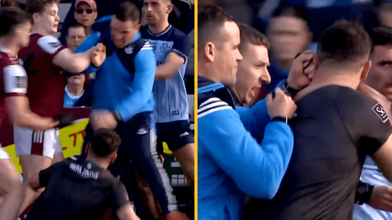 Dublin boss Ger Brennan attacks Galway staff during game Dublin boss Ger Brennan attacks Galway staff during game