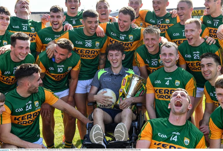 Injured Kerry player celebrates Munster title with teammates just two weeks after serious car accident Injured Kerry player celebrates Munster title with teammates just two weeks after serious car accident