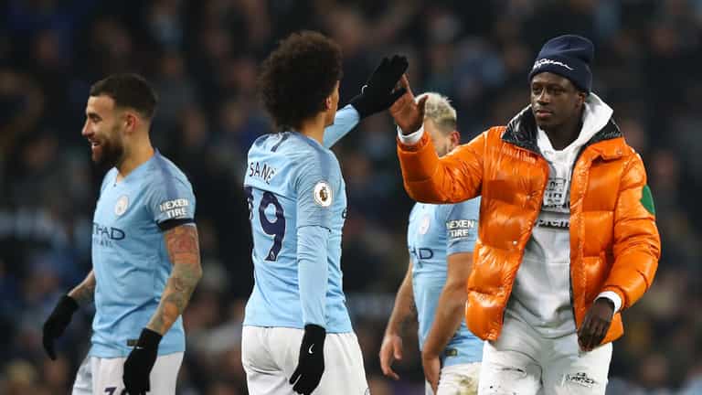 Stewards mistake Benjamin Mendy for pitch invader at final whistle of Man City win over Liverpool Stewards mistake Benjamin Mendy for pitch invader at final whistle of Man City win over Liverpool