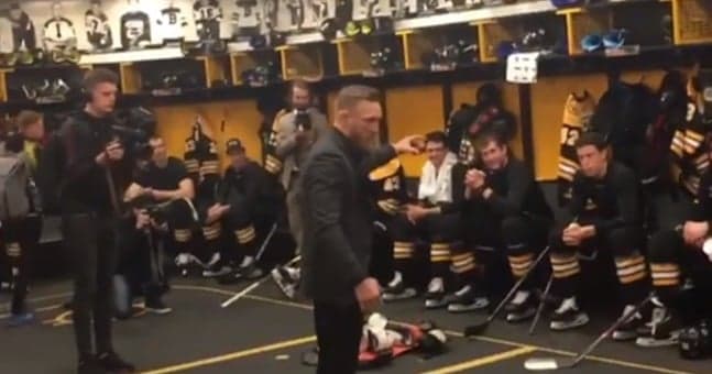 Conor McGregor gives pre-match speech to Boston Bruins Conor McGregor gives pre-match speech to Boston Bruins