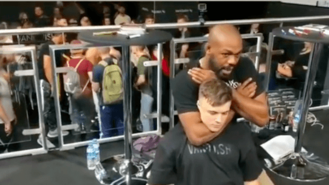 Jon Jones chokes out fan during fitness event in Germany Jon Jones chokes out fan during fitness event in Germany