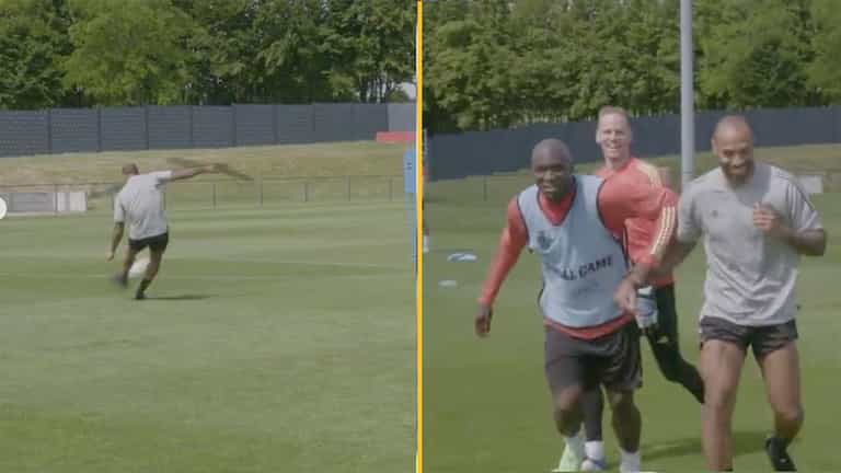Thierry Henry schools Belgium players with perfect training ground free-kick Thierry Henry schools Belgium players with perfect training ground free-kick