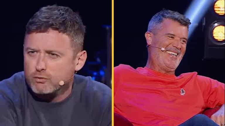 Roy Keane shows his funny side as Conor Moore impersonates him live Roy Keane shows his funny side as Conor Moore impersonates him live