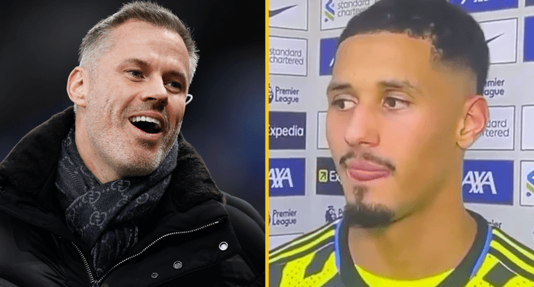 Jamie Carragher reacts as William Saliba appears to admit Liverpool should have had a penalty Jamie Carragher reacts as William Saliba appears to admit Liverpool should have had a penalty