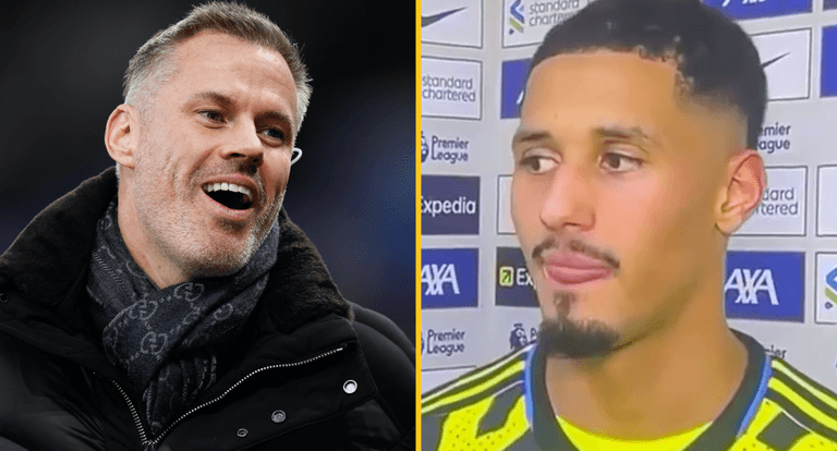 Jamie Carragher reacts as William Saliba appears to admit Liverpool should have had a penalty Jamie Carragher reacts as William Saliba appears to admit Liverpool should have had a penalty