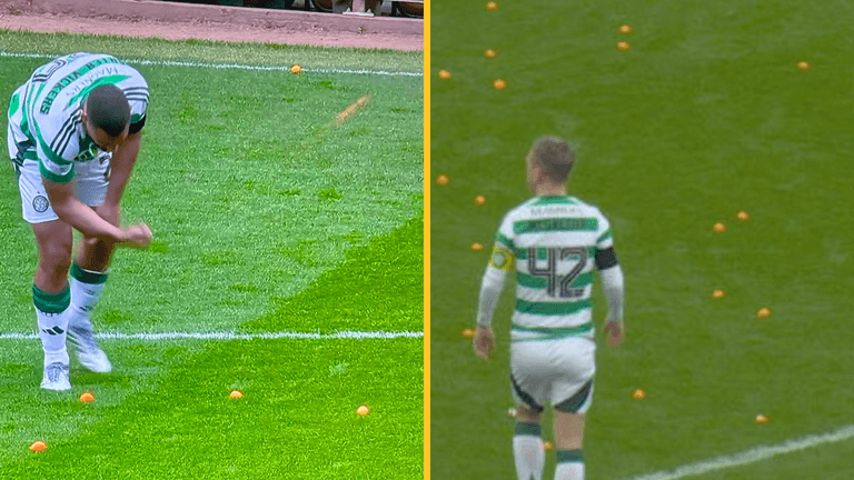 Celtic’s title celebrations stalled by bizarre orange protest Celtic’s title celebrations stalled by bizarre orange protest
