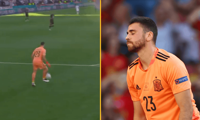 Spain concede utterly bizarre own goal after calamity from Unai Simon Spain concede utterly bizarre own goal after calamity from Unai Simon