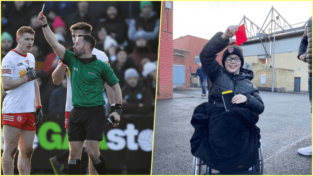 David Gough gave out more than just five red cards at the Athletic Grounds, but one lucky fan was delighted to receive them David Gough gave out more than just five red cards at the Athletic Grounds, but one lucky fan was delighted to receive them