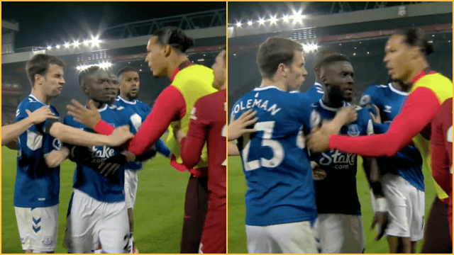 Virgil van Dijk and Seamus Coleman go at it in Merseyside derby melee Virgil van Dijk and Seamus Coleman go at it in Merseyside derby melee