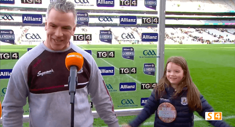 Lovely moment when Padraig Joyce’s daughter pulls him away from TV interview Lovely moment when Padraig Joyce’s daughter pulls him away from TV interview