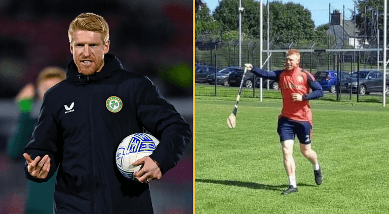 Paul McShane gives his Man United academy stars a lesson on hurling Paul McShane gives his Man United academy stars a lesson on hurling