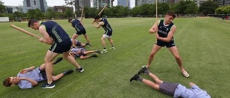 Your bog standard training session where International Rules players frighten children