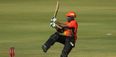 Cricketer’s bat goes flying after wild swing