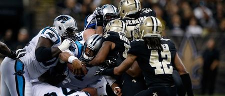 VINES: Newton superman celebration causes mass brawl between Panthers and Saints