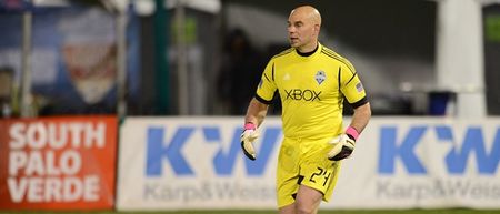 Pic: Marcus Hahnemann announces his retirement. From a treehouse. Holding a bottle of bourbon