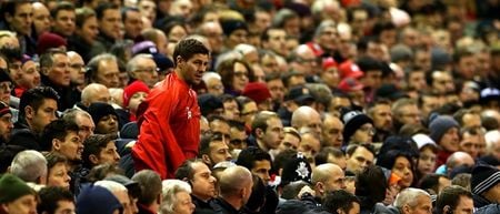 Frustrated Steven Gerrard’s looks on as Liverpool draw Anfield blanks