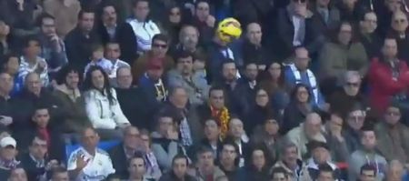 Video: Real Madrid fan tries to catch ball… Real Madrid fan tumbles into next row