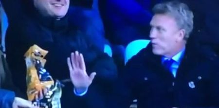 Vine: David Moyes receives red card, eats some crisps from fans in the stand