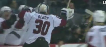 Video: Ice hockey goalie scores from his own net and takes off for a mad celebration