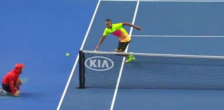 Video: Nick Kyrgios does infamous John O’Shea celebration after nailing around-the-net winner