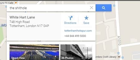 PIC: Type “sh*thole” into Google Maps and it’ll bring you to White Hart Lane