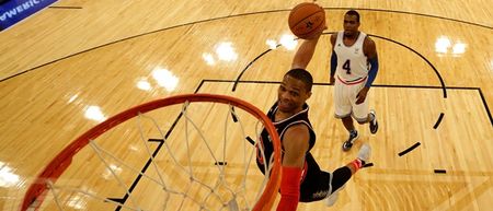 Vine: Russell Westbrook jumped so high to finish an alley-oop he hit his head on the backboard