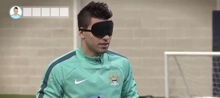 Video: Sergio Aguero takes on David Villa in a penalty shootout… blindfolded