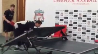 VIDEO: Liverpool’s Javier Manquillo destroys a ping-pong table mid game