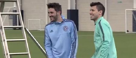 Video: Sergio Aguero and David Villa getting competitive again with a crossbar challenge