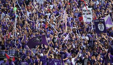 Vine: Two Orlando City fans leap from stands celebrating last-minute equaliser