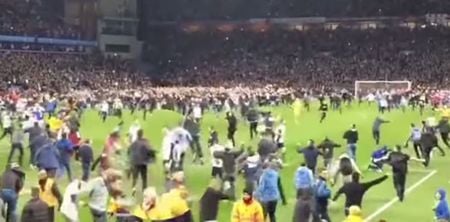 Video: Footage shows West Brom players tripping Aston Villa fans during pitch invasion