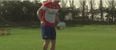 Oval or round, Olivier Giroud doesn’t care as he plays keepy uppies with rugby ball