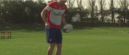 Oval or round, Olivier Giroud doesn’t care as he plays keepy uppies with rugby ball