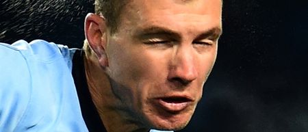 VINE: Edin Dzeko looks to have been possessed by the devil while sat on the City bench tonight