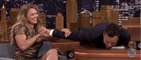 VIDEO: Ronda Rousey shows off the basic principle of her famous armbar on poor Jimmy Fallon