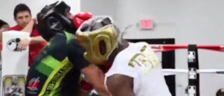 VIDEO: Floyd Mayweather is pulling precisely zero punches as he batters sparring partner